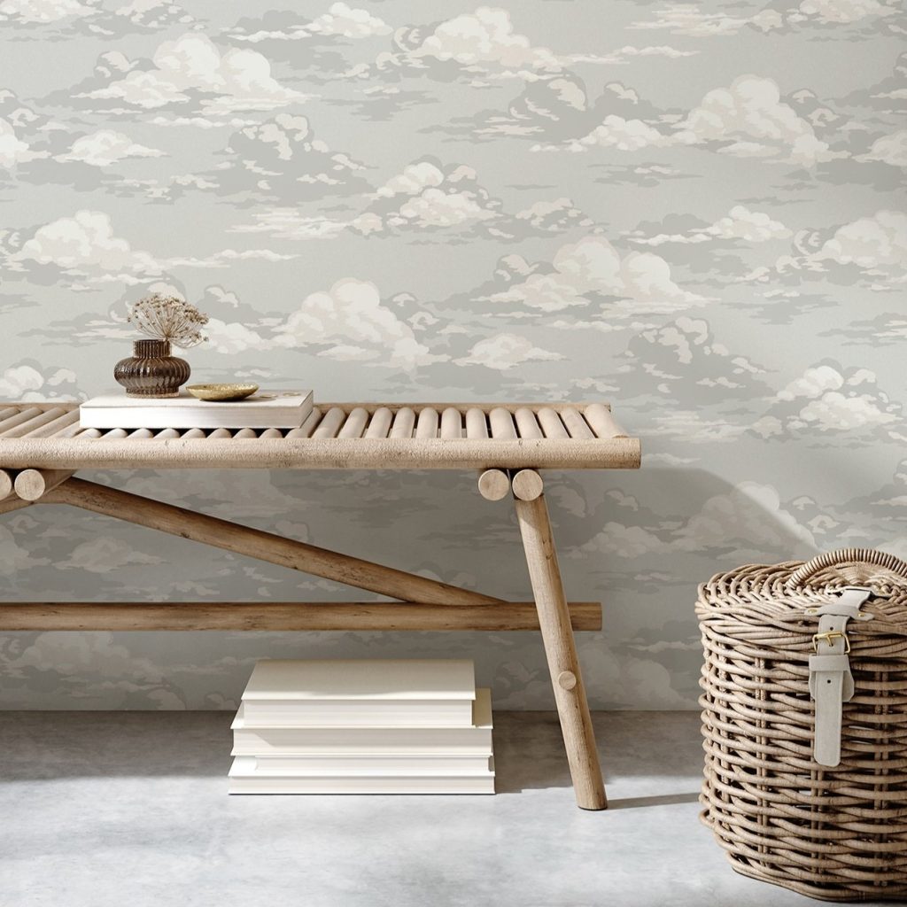 A Laundry room scene featuring an Advantage wallpaper of clouds flowing over a light gray background
Pattern: 4164M1810